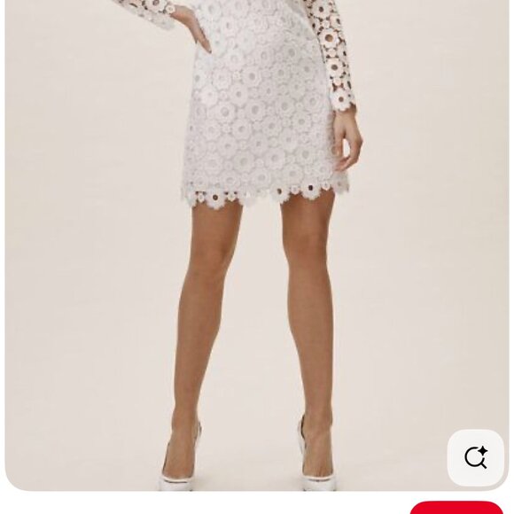 Monique Lhuillier White Floral Lace Mini Dress | Size 4 | Long Sleeve - Picture 3 of 4